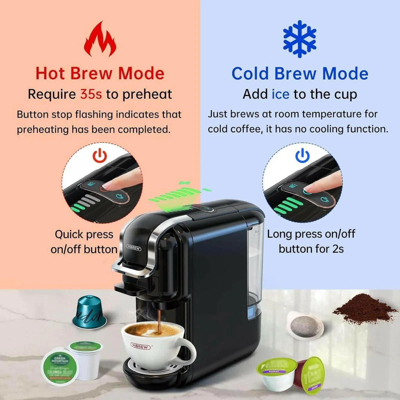 HiBREW 5-in-1 Coffee Machine, 19 Bar Espresso for Capsules