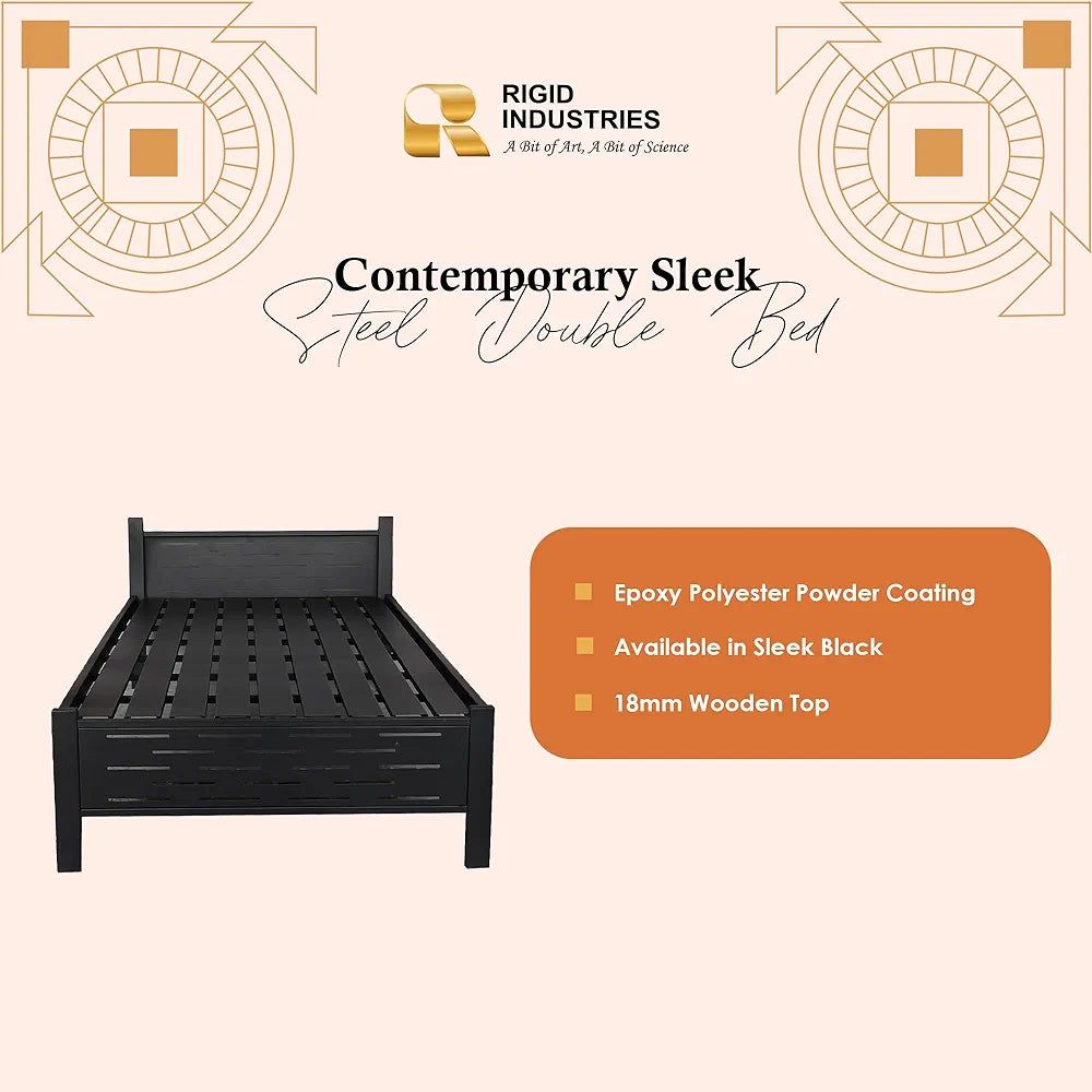 High Quality Cold Rolled Steel Double Bed - Black Metal Frame