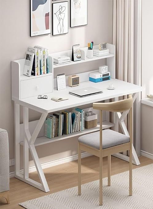 Home New Design Household Computer Desktop And Bookshelf Combination Storage Writing Table 120 X 60 X 102 Cm White