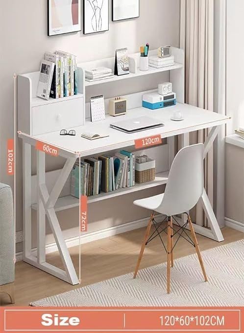 Home New Design Household Computer Desktop And Bookshelf Combination Storage Writing Table 120 X 60 X 102 Cm White