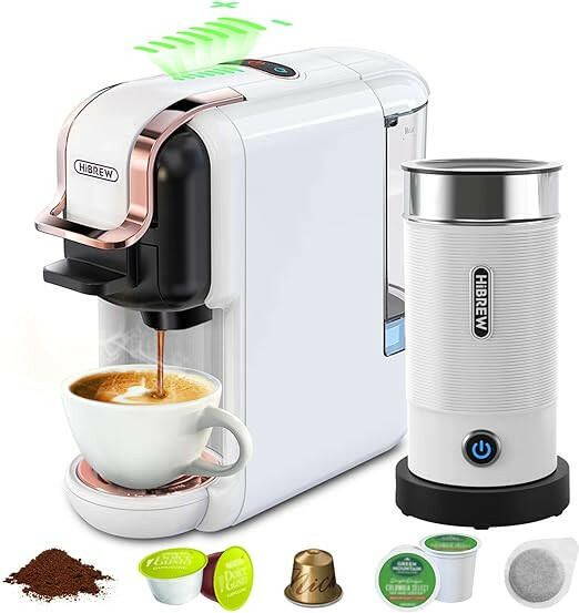 HiBREW Coffee Machine 5-in-1 and Milk Frother M1A,19 Bar Espresso Machines for Capsules,DG*/Nes/Ground Coffee/K-cup*/ESE Pod Compatible, Cold/Hot Mode