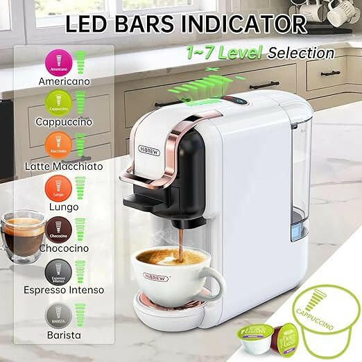 HiBREW 5-in-1 Coffee Machine and Milk Frother M1A,19 Bar Espresso Machines for Capsules,DG*/Nes/Ground Coffee/K-cup*/ESE Pod Compatible, Cold/Hot Mode