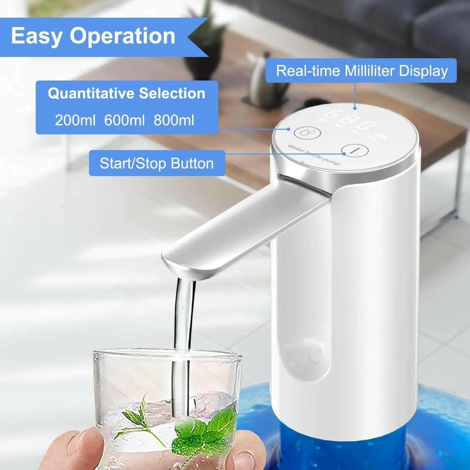 Hoteon Automatic Water Dispenser Pump, 3 Quantitative Foldable USB Rechargeable Electric Mini Water Pump for 20 Litre Bottle Can for Home