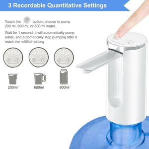 Hoteon Automatic Water Dispenser Pump, 3 Quantitative Foldable USB Rechargeable Electric Mini Water Pump for 20 Litre Bottle Can for Home