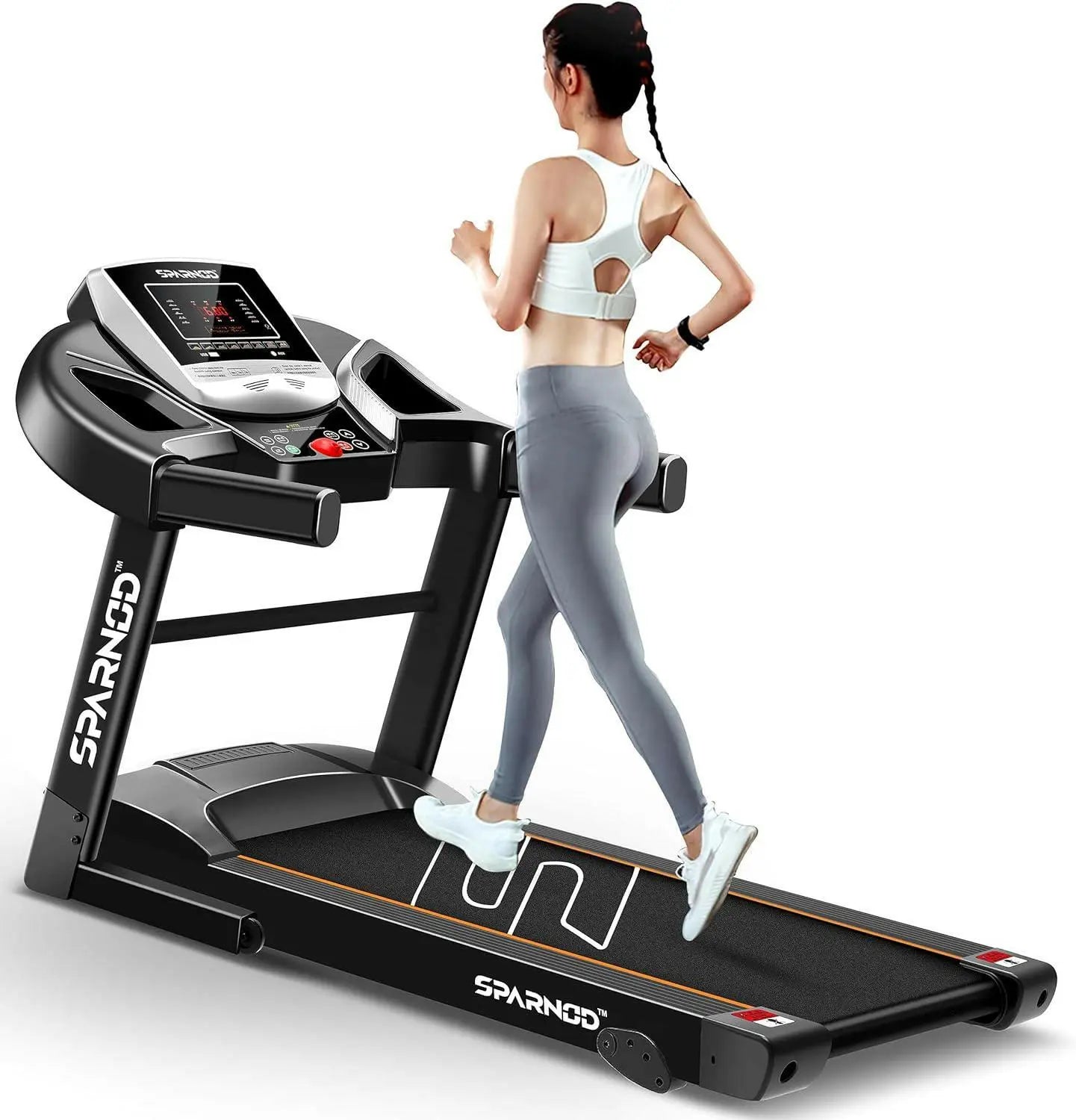 Sparnod Fitness STH-1200 Series (3 Hp Peak) Automatic Motorised Treadmill for Home Use | Speed-12Km/Hr | Max User Weight 100 Kg | 3 Level Manual