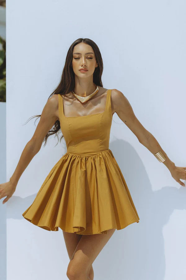 ISABELA Sequin MINI DRESS - MUSTARD Large Size