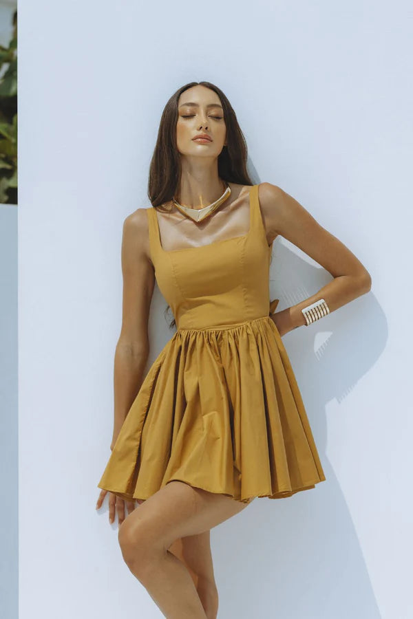 ISABELA Sequin MINI DRESS - MUSTARD Large Size