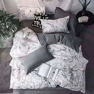King Size Bedsheet 6pcs One Set High Cotton Quality Bedding Set Duvet Cover (King Size, White＆Gray)