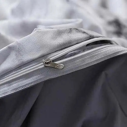 King Size Bedsheet 6pcs One Set High Cotton Quality Bedding Set Duvet Cover (King Size, White＆Gray)