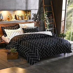 King Size Bedsheet 6pcs One Set, High Cotton Quality Bedding Set Duvet Cover (King Size, Black and White)