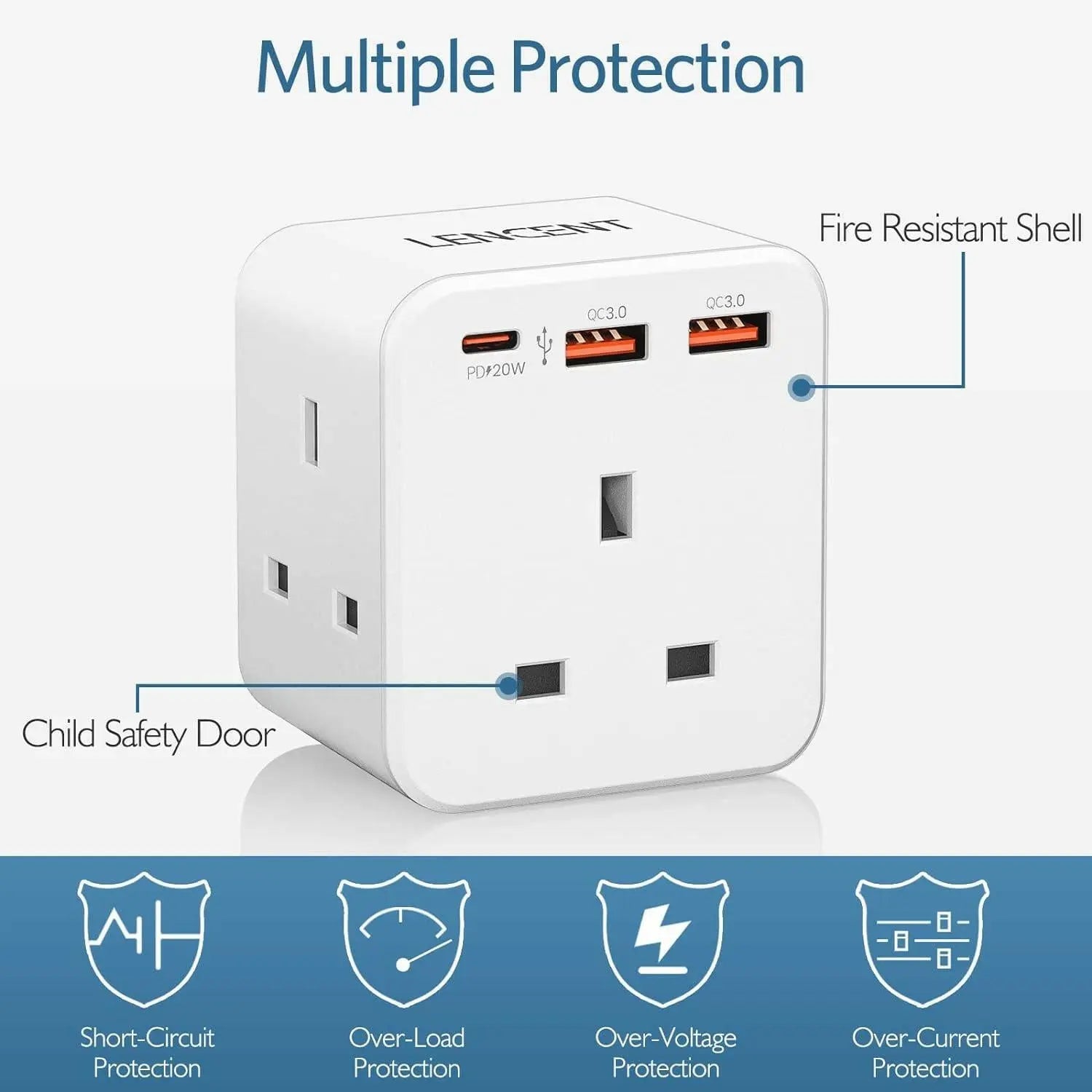 LENCENT Multi Plug Extension, 3 Way 3 Plugs Socket adapter