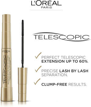L'Oreal Paris Telescopic Mascara Magnetic Black, Precise Application for Up to 60 Percent Longer Looking Lashes