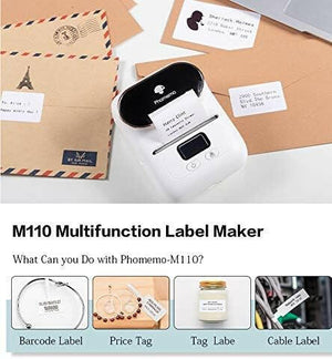 Label Maker Machine - Phomemo M110 Portable Bluetooth Thermal Label Printer. Sticker Maker, Barcode Printer, Arabic and English,For iOS & Android