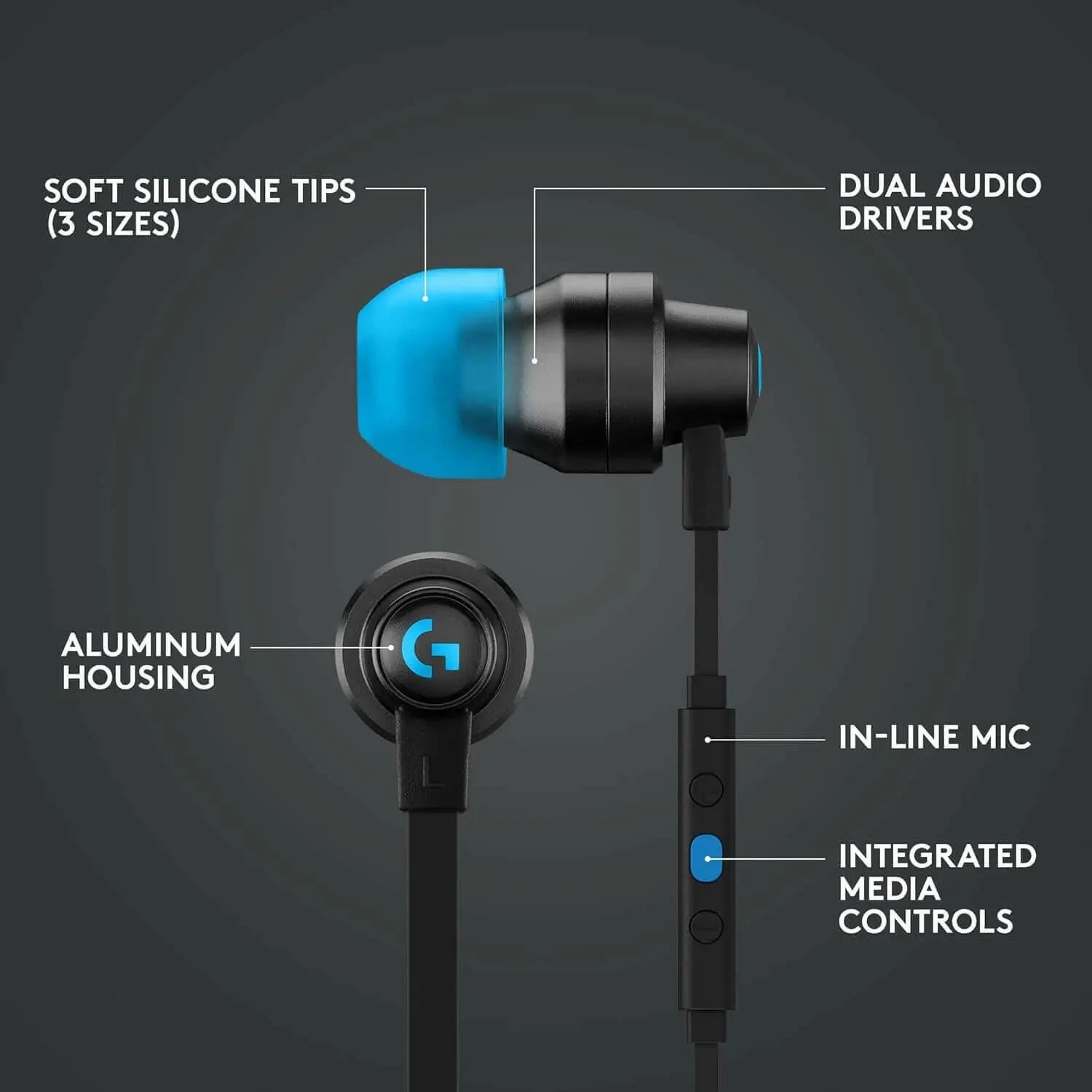 Logitech G333 Gaming Earphones with dual audio drivers, in-line mic and volume control