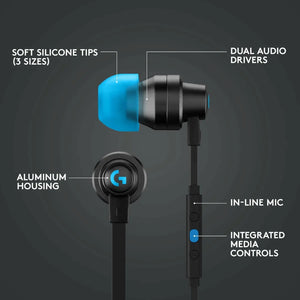 Logitech G333 Gaming Earphones with dual audio drivers, in-line mic and volume control