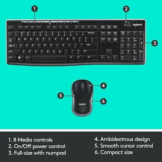 Logitech Mk270 Wireless Keyboard And Mouse Combo For Windows, 2.4 Ghz Wireless, Compact Wireless Mouse, 8 Multimedia And Shortcut Keys