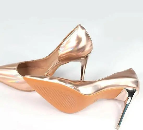 Metallic Laser Gloss Stiletto Heels 10cm, Work and Party High Pumps