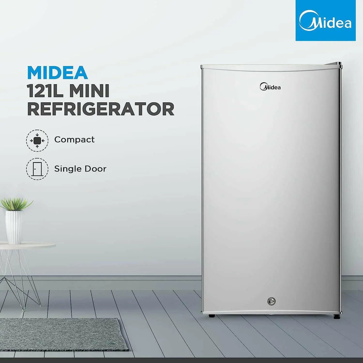 Midea 120L Single Door Refrigerator with Separate Chiller Compartment, 2L Bottle Holder, Adjustable Legs, 5 Year Compressor Warranty