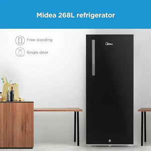 Midea 268 Liters Free Standing Single Door Refrigerator, Semi Auto Defrosting, Tempered Glass, Full Insulation Body, Best Compact Small Fridge