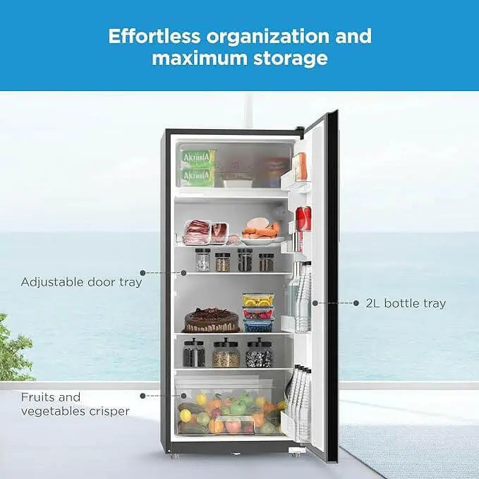 Midea 268 Liters Free Standing Single Door Refrigerator, Semi Auto Defrosting, Tempered Glass, Full Insulation Body, Best Compact Small Fridge