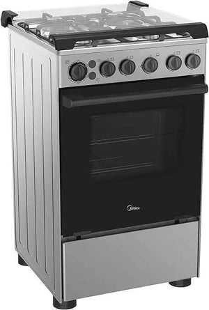 Midea 50x55Cm Freestanding Cooker, Full Gas Cooking Range With 4 Burners, Stainless Steel, Automatic Ignition & Full Safety, Cast Iron Pan Support