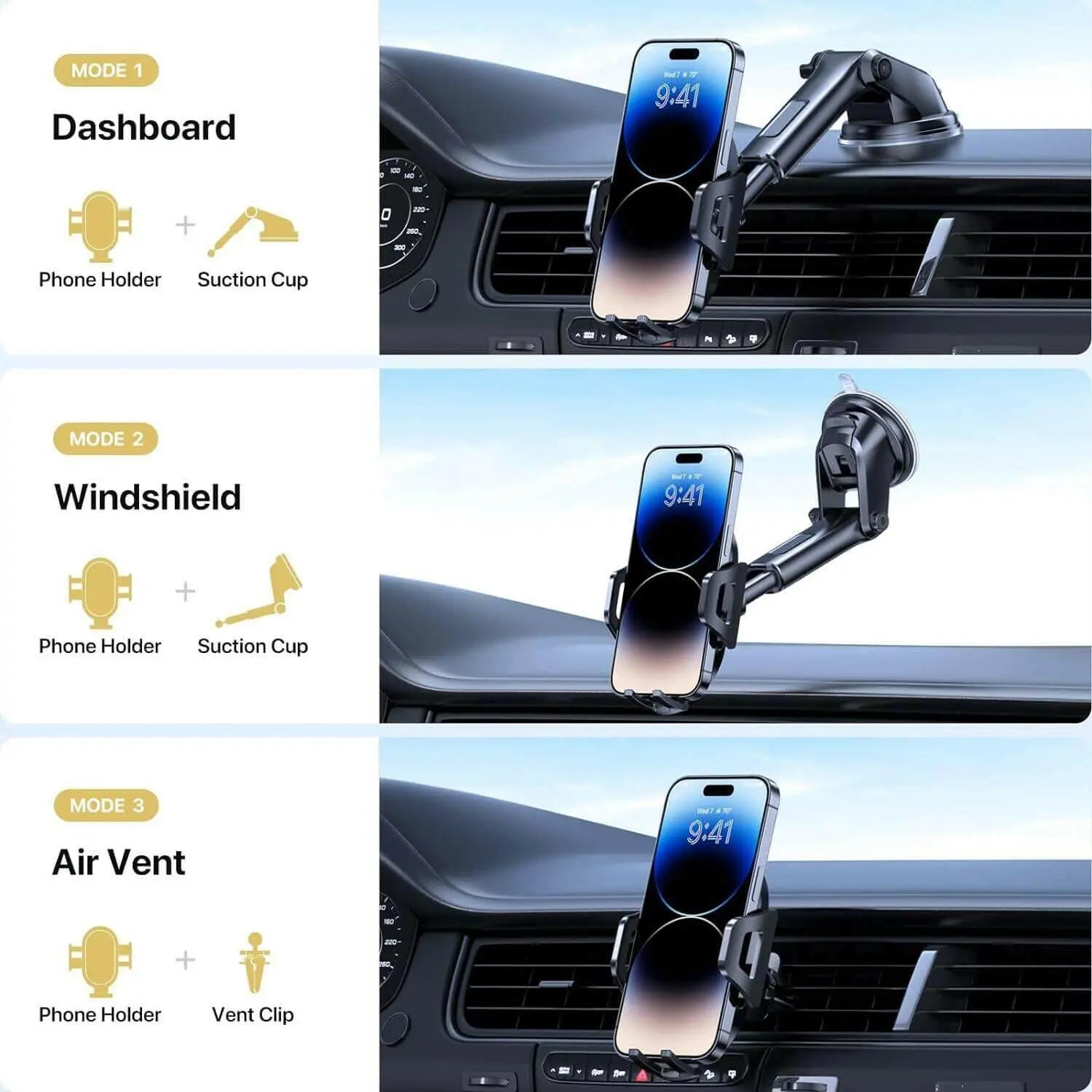 Miracase 【2023 New Generation】Car Phone Holder, Long Arm Phone Holder Car for Dashboard Windshield Air Vent Heat-Resistant Strong Suction Cup