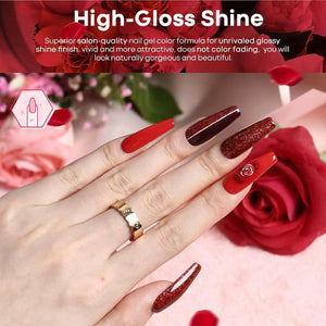 Modelones Gel Nail Polish Set- 6 Red Classic Colors Gel Popular Soak Off Glitter Red Gel Polish Nail Art Manicure DIY Nail Polish Salon LED Gel Nail