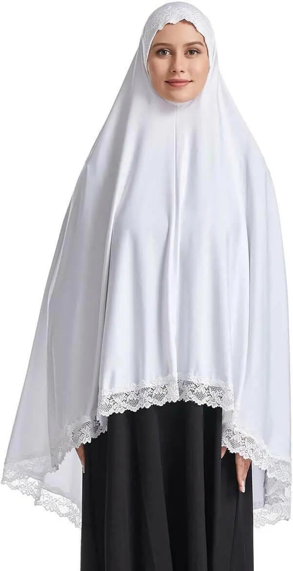 Muslim High Stretch Hijab Pure Color Half-body Cover Hijab with Lace for Praying