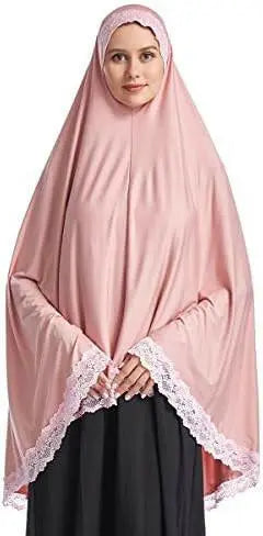 Muslim High Stretch Hijab Pure Color Half-body Cover Hijab with Lace for Praying