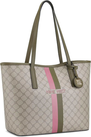 NINE WEST Handbags Delaine 2 in 1 Tote, Beige Logomilitary in UAE