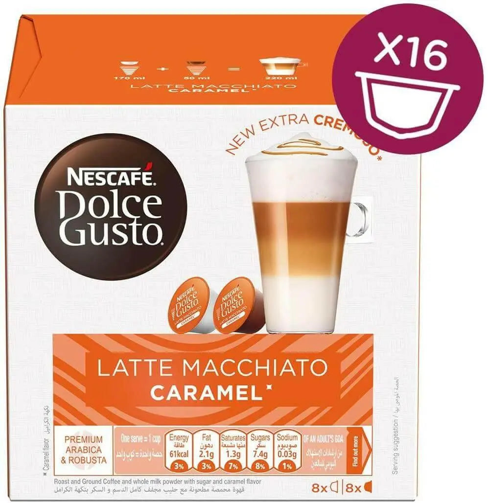 Nescafe Dolce Gusto Caramel Latte Macchiato Coffee Capsules - 16 Capsules, 8 Cups