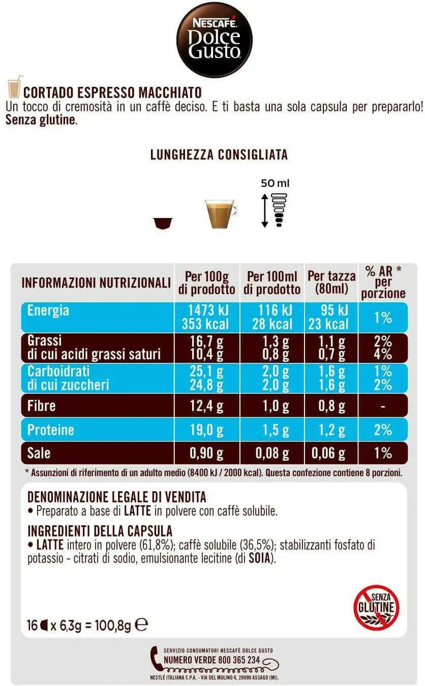 Nescafe Dolce Gusto Cortado Espresso Macchiato - 16 Capsules