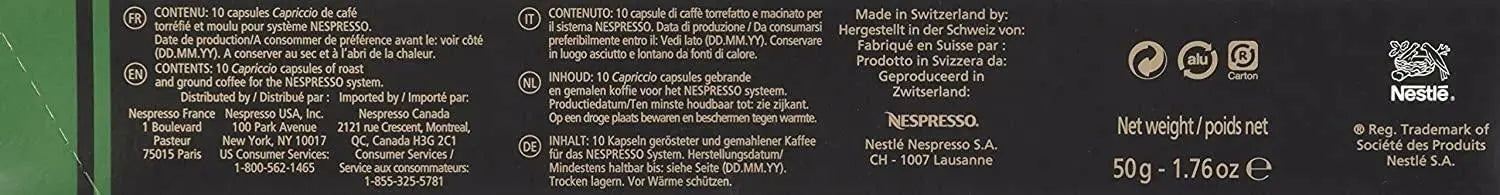 Nespresso Capriccio Coffee Capsules For 10 Capsules