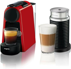 Nespresso Essenza Mini Coffee Machine with Aeroccino, Ruby Red by Magimix