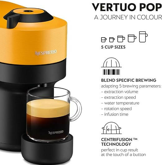 Nespresso Vertuo POP Coffee Machine, Yellow, GDV2-GB-YE-NE - UAE Version