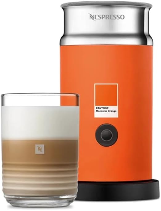 Nespresso x Pantone Limited Edition Summer Collection Aeroccino 3, Easy to Use, Dishwasher Safe, Electric Milk Frother - Mandarin Orange
