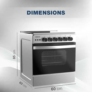 Nikai 60X60cm 4 Burner Full Safety Freestanding Gas Cooker, Auto Ignition, Double Glass Oven Door for Close Door Grilling with Turnspit, Glass Lid
