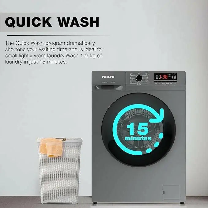 Nikai 7KG 16 Programs Front Load Washer, Steam Wash, 1000 RPM, 4 Star Energy Saving, Fully Automatic Washing Machine, Digital LCD Display, Child Lock