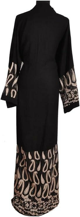 Women's Black Abaya With Printed Detail.Abaya Comes With Matching Hijab Abaya
