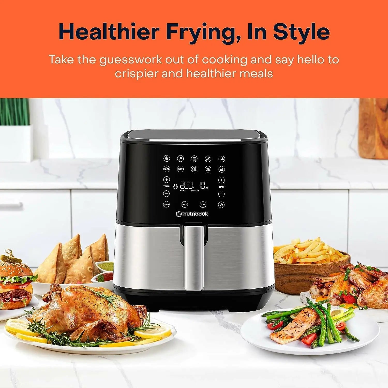 Nutricook Air Fryer 2, 5.5 Liters, 1700 Watts, Digital Control Panel Display, 10 Preset Programs, Stainless Steel + CRED Chopper 650 ml