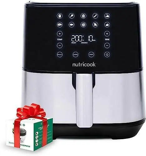 Nutricook Air Fryer 2, 5.5 Liters, 1700 Watts, Digital Control Panel Display, 10 Preset Programs, Stainless Steel + CRED Chopper 650 ml