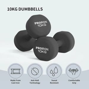 PROIRON Neoprene Dumbbells Weights Exercise & Fitness Dumbbells in 10kg Pair