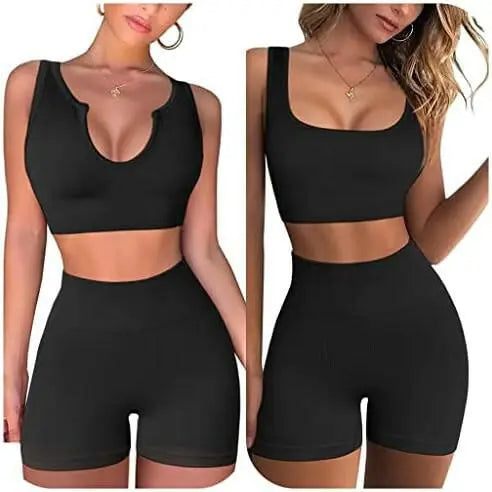 Peer 3PCS Workout Set for Women - Ribbed Sports Bra, High Waist Shorts, and Crop Top Co-ord Set for Gym, Yoga, Running and Fitness