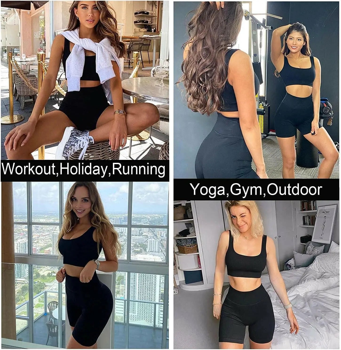 Peer 3PCS Workout Set for Women - Ribbed Sports Bra, High Waist Shorts, and Crop Top Co-ord Set for Gym, Yoga, Running and Fitness