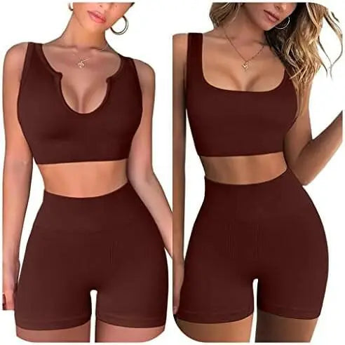 Peer 3PCS Workout Set for Women - Ribbed Sports Bra, High Waist Shorts, and Crop Top Co-ord Set for Gym, Yoga, Running and Fitness