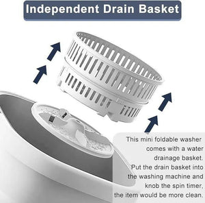 Portable Mini Washing Machine, Foldable Bucket Washer Underwear Socks Baby Clothes Towel Washer with Drain Basket Blue Light Sterilization Spin Dry