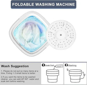 Portable Mini Washing Machine, Foldable Bucket Washer Underwear Socks Baby Clothes Towel Washer with Drain Basket Blue Light Sterilization Spin Dry