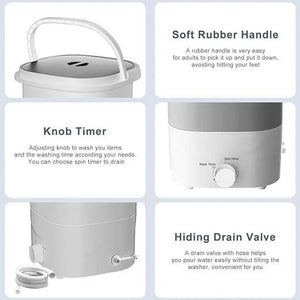 Portable Mini Washing Machine, Foldable Bucket Washer Underwear Socks Baby Clothes Towel Washer with Drain Basket Blue Light Sterilization Spin Dry