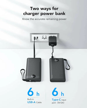 Power Bank USB C 20000mAh,Portable Charger with Built in Cable,PD & QC 22.5W Fast Charging Battery Charger,4 Output 2 Input LED for iPhone,Samsung