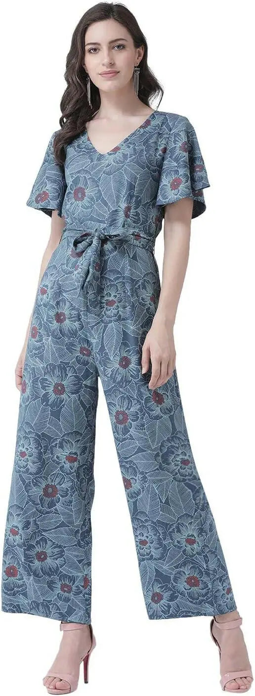 Printed Jumpsuit with Short Sleeves for Women